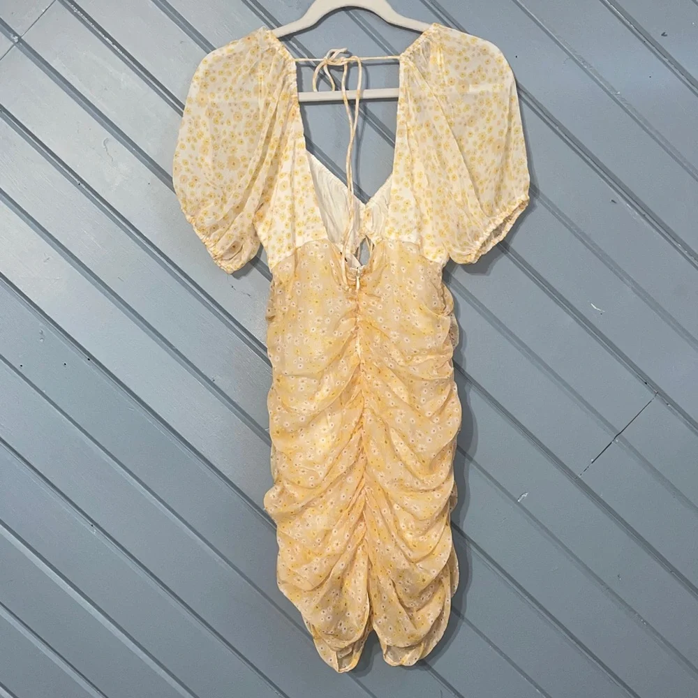 Free People Tessa Ruched Yellow Gold Floral Mini Dress - Picture 6 of 12